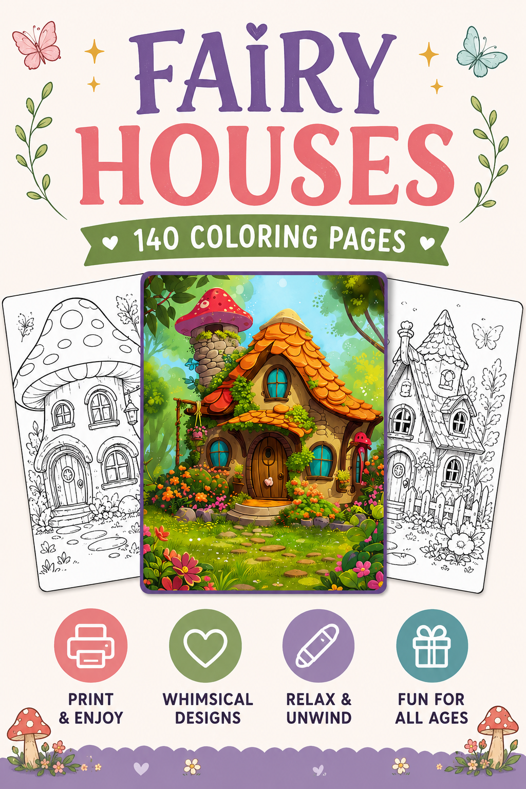 140 Enchanting Fairy Houses Coloring Pages – Printable PDF or Digital Use