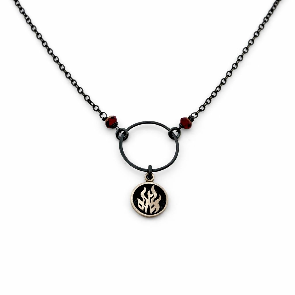 Fire Element Garnet Necklace – Oxidized Sterling Silver