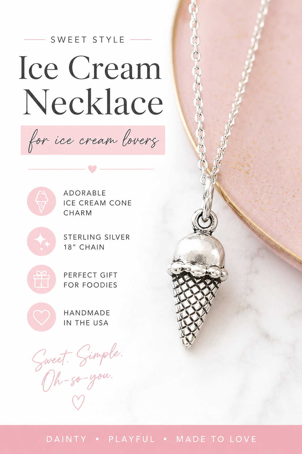 Sterling Silver Ice Cream Necklace