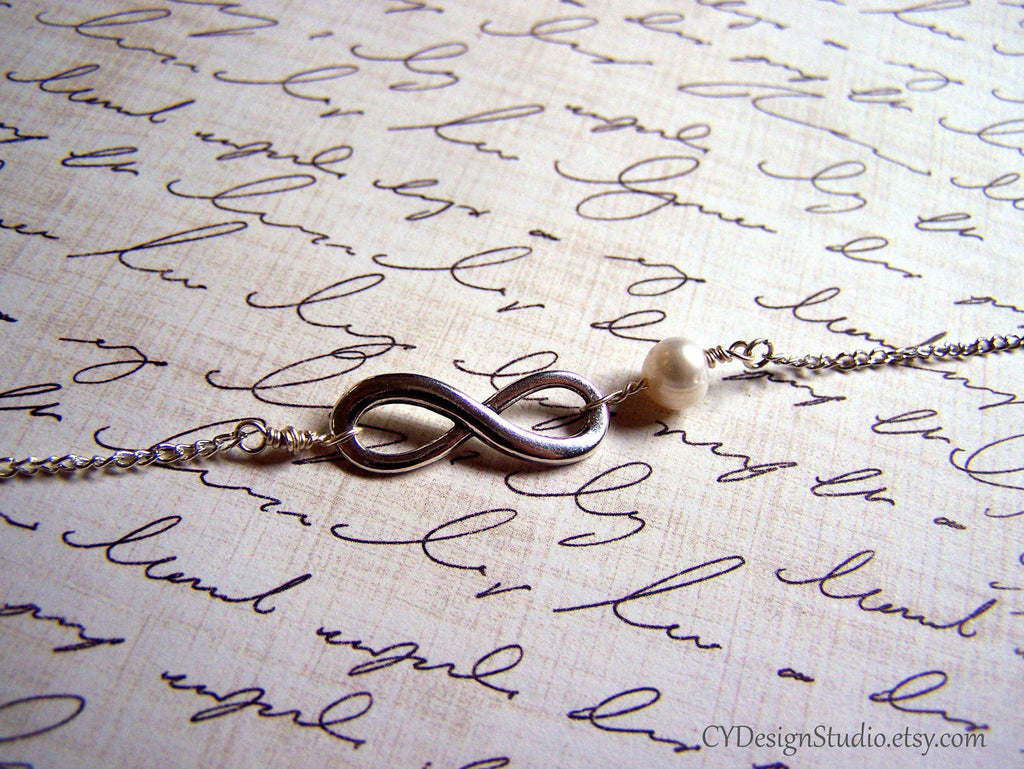 Silver Infinity and Genuine Freshwater Pearl Infinite Love Anklet / Gift for Her