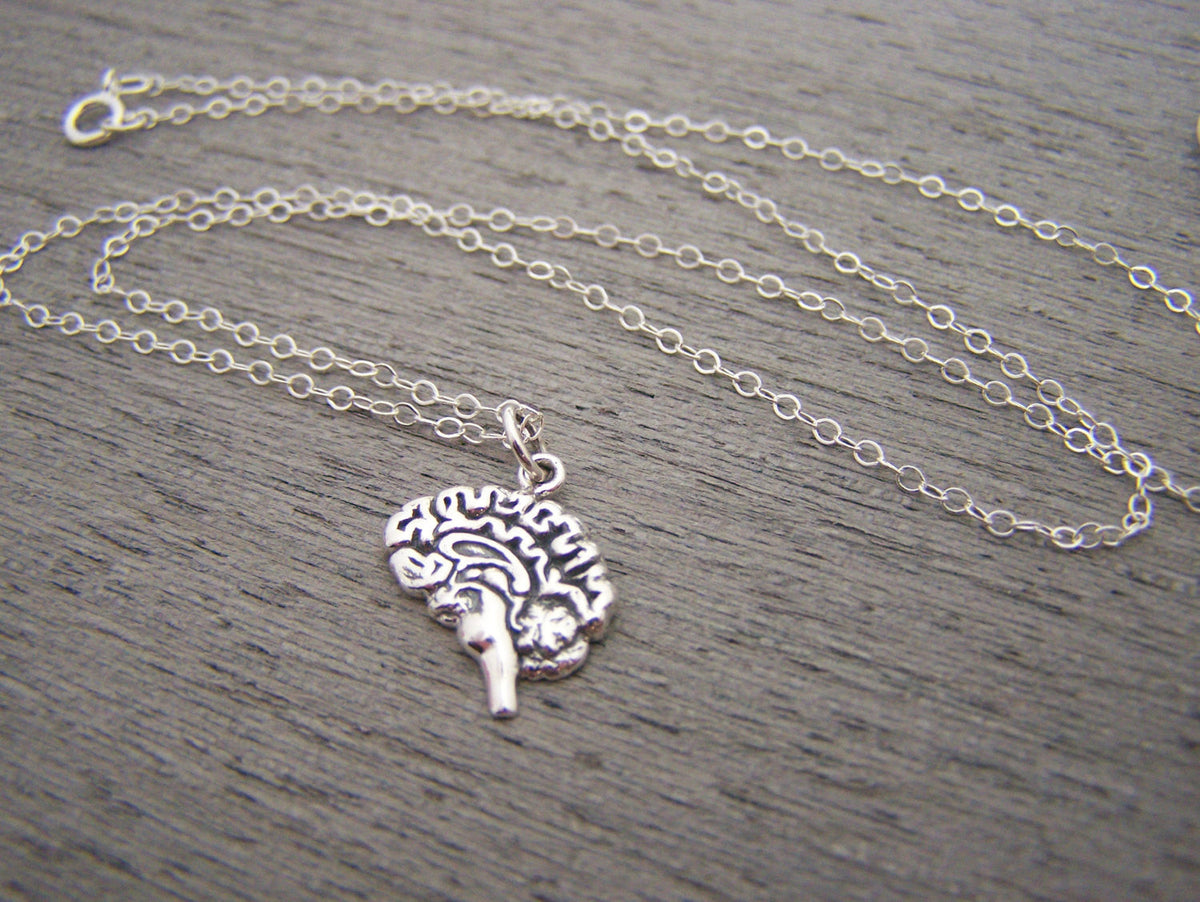 Sterling Silver Anatomical Brain Necklace – Handcrafted Charm for Medical Professionals & Students
