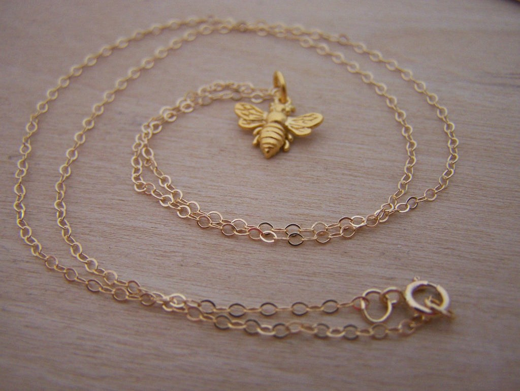 Gold Filled Bumble Bee Necklace – Gold Bee Charm on 18” Cable Chain