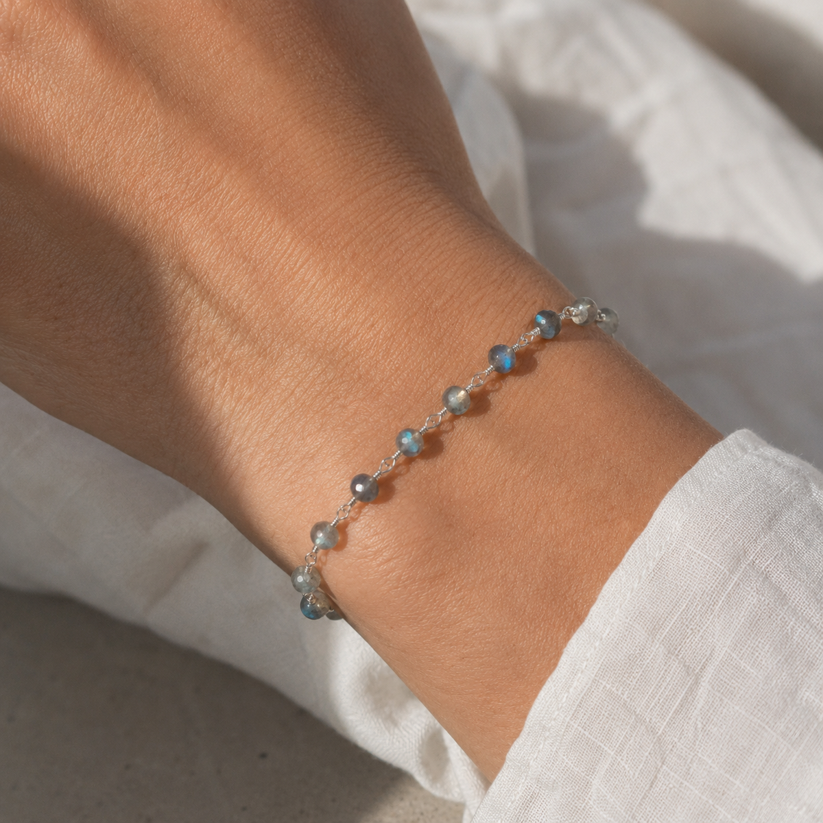 Labradorite Wire Wrapped Sterling Silver Bracelet