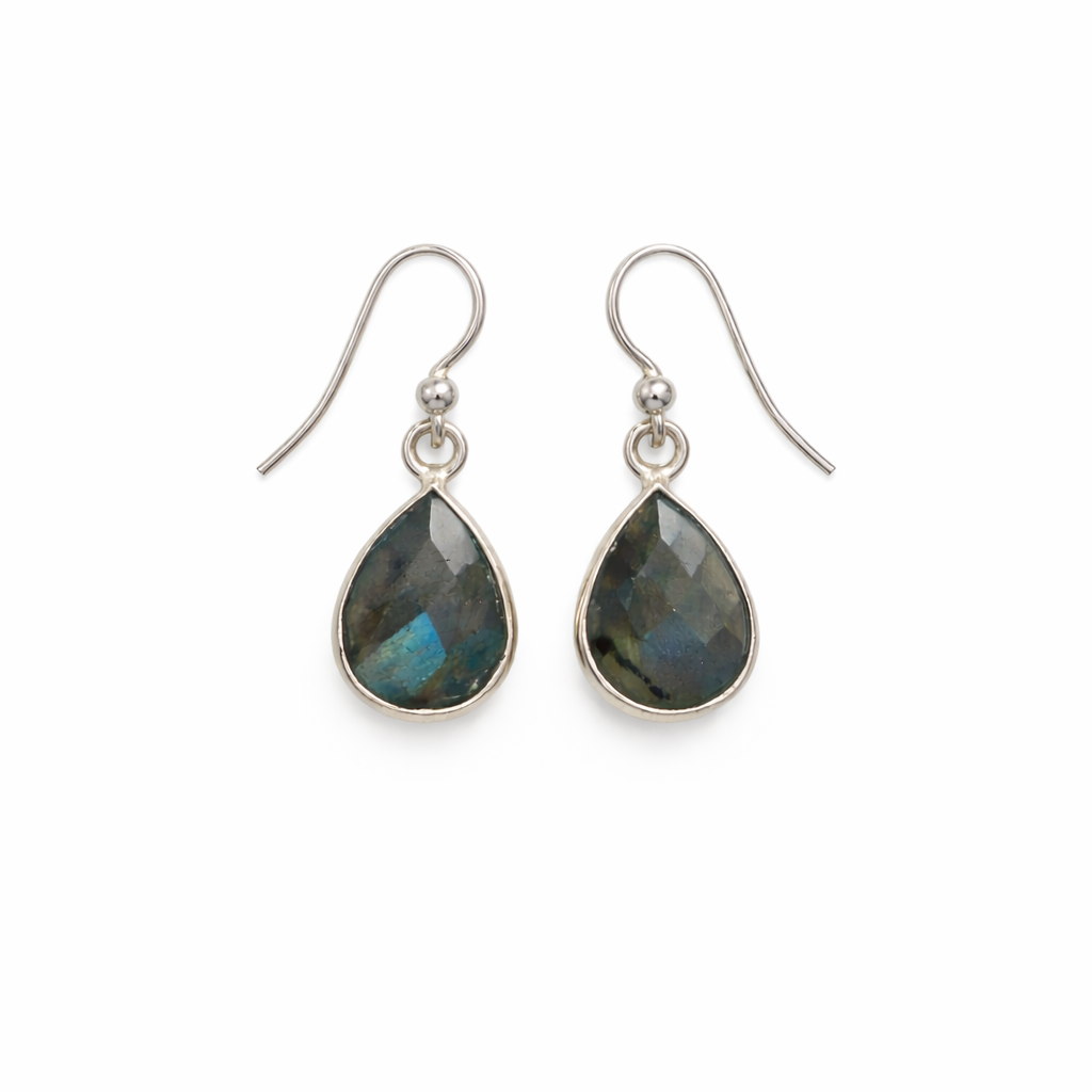Dainty Labradorite Drop Earrings – Sterling Silver