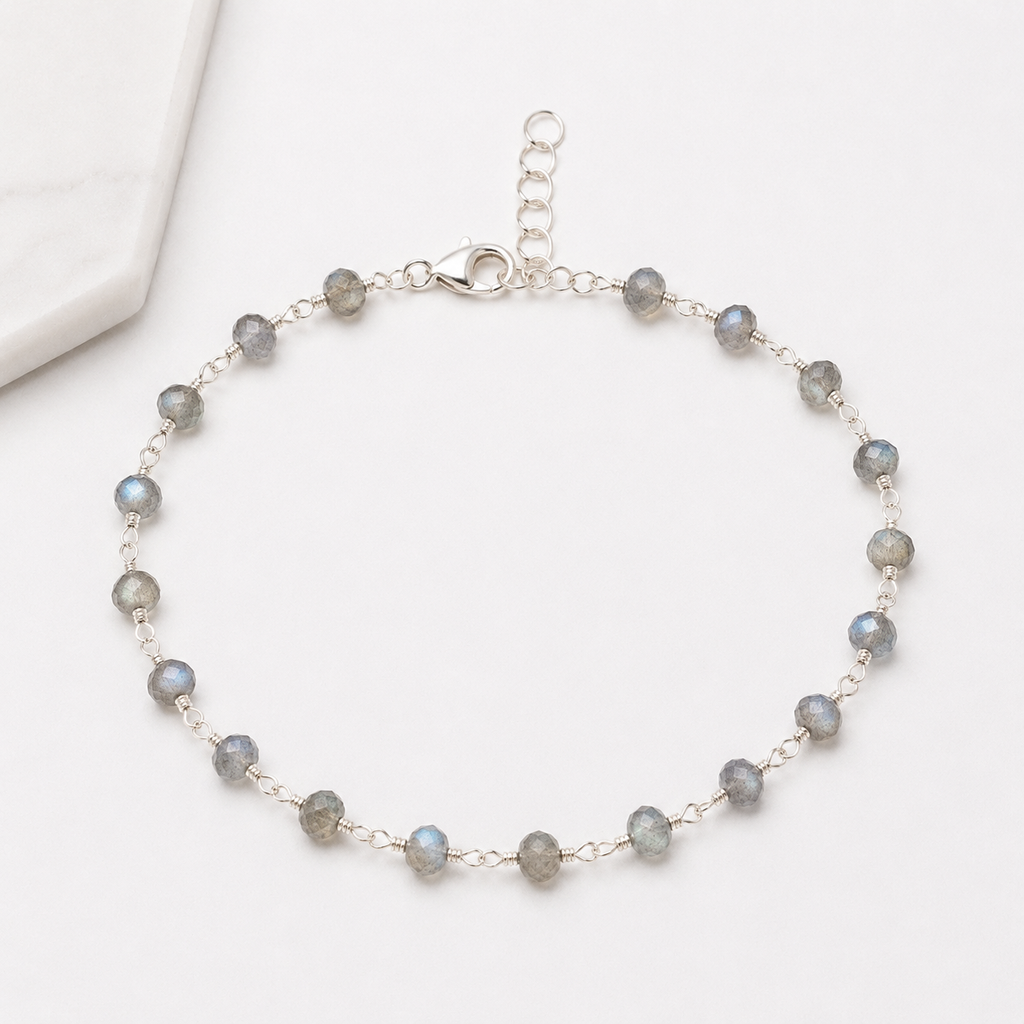 Labradorite Wire Wrapped Sterling Silver Bracelet