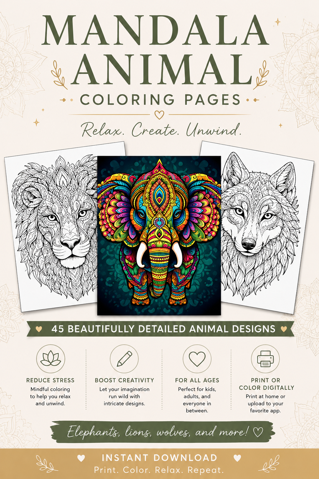 45 Mandala Animal Coloring Pages