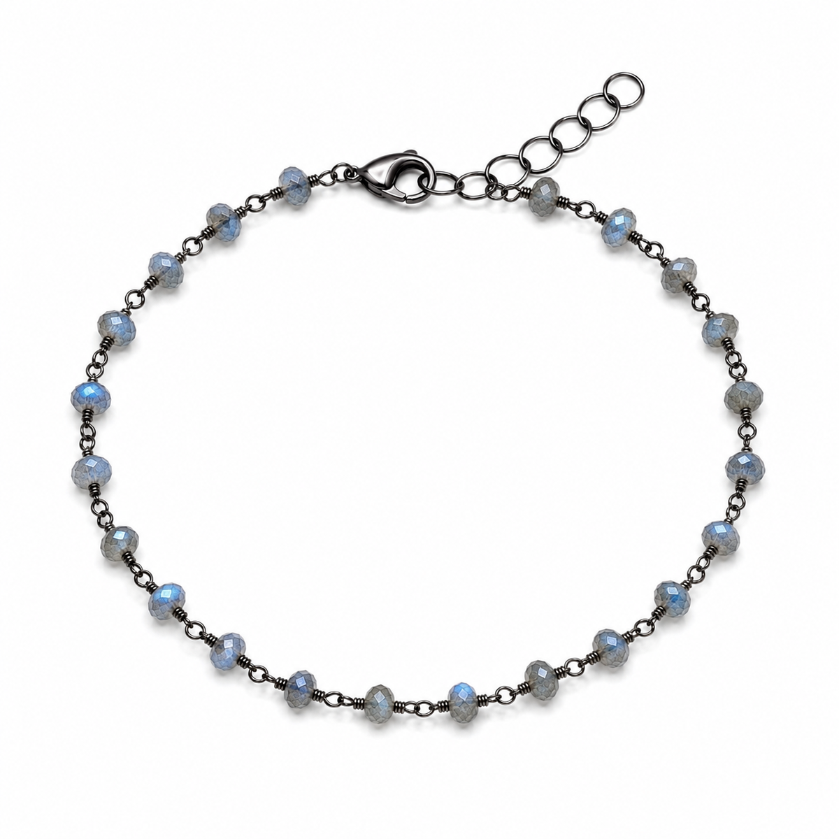 Labradorite Oxidized Silver Wire Wrapped Gemstone Bracelet