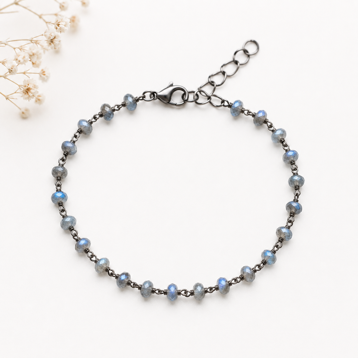 Labradorite Oxidized Silver Wire Wrapped Gemstone Bracelet