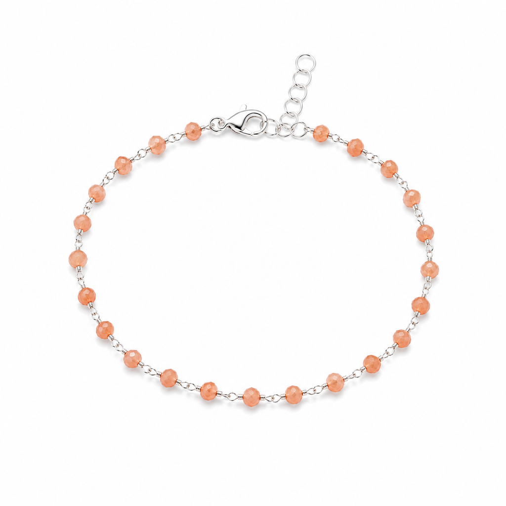 Peach Agate Wire Wrapped Sterling Silver Bracelet