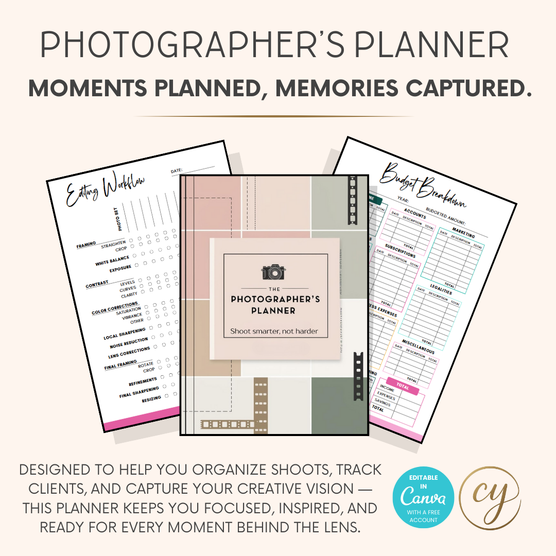 Photography Business Planner | 50+ Page Canva Template