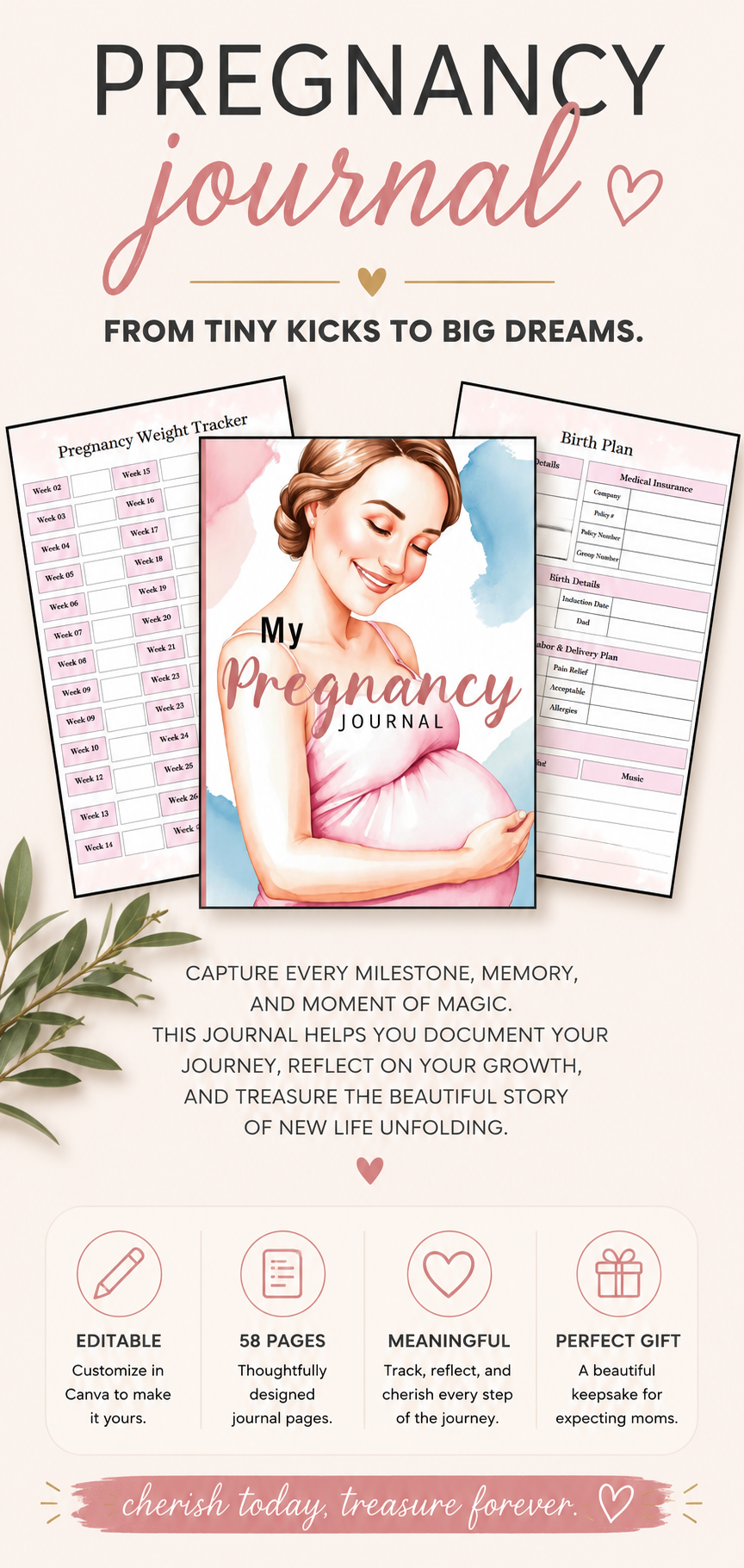 Pregnancy Journal – 58-Page Editable Canva Template