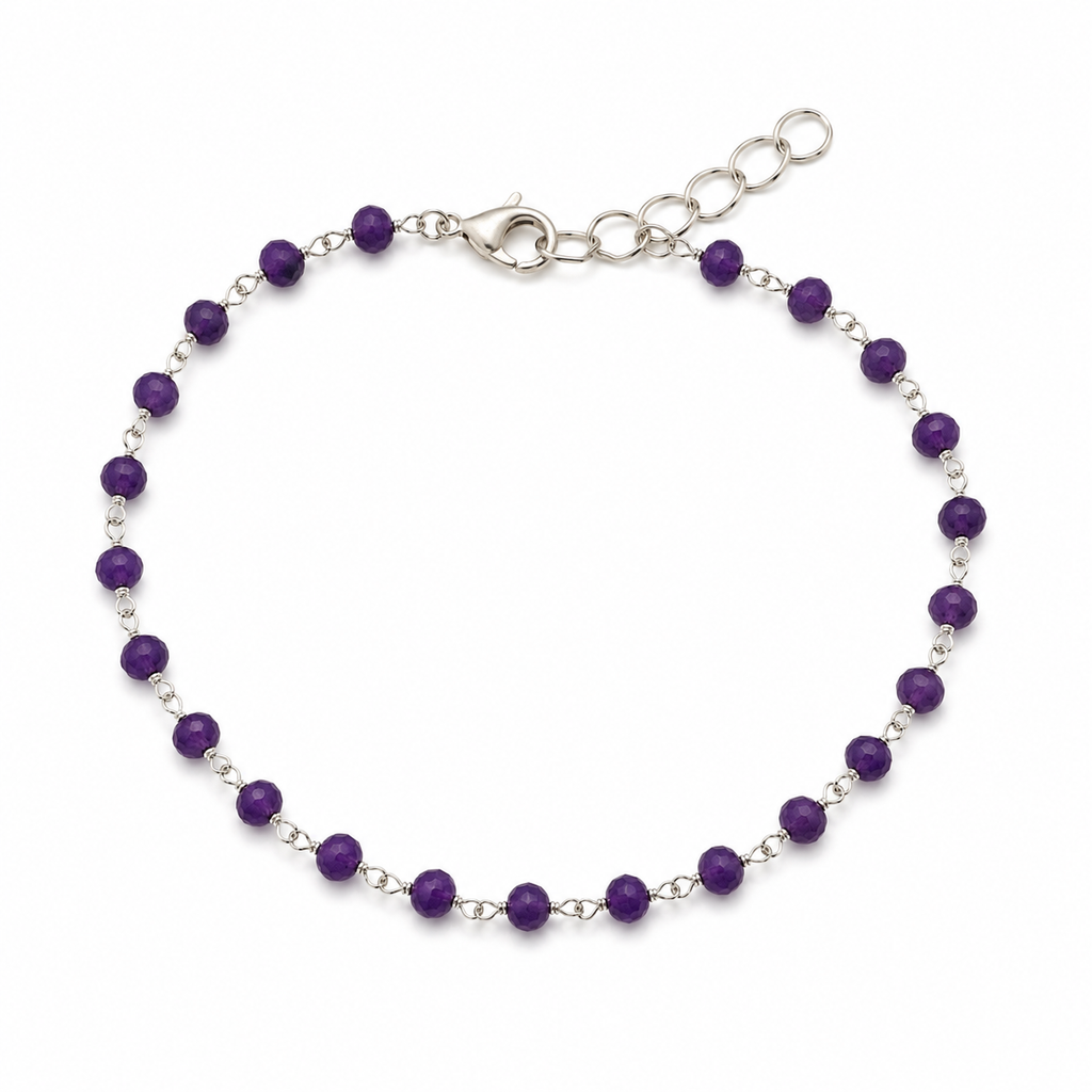 Purple Agate Sterling Silver Wire Wrapped Bracelet