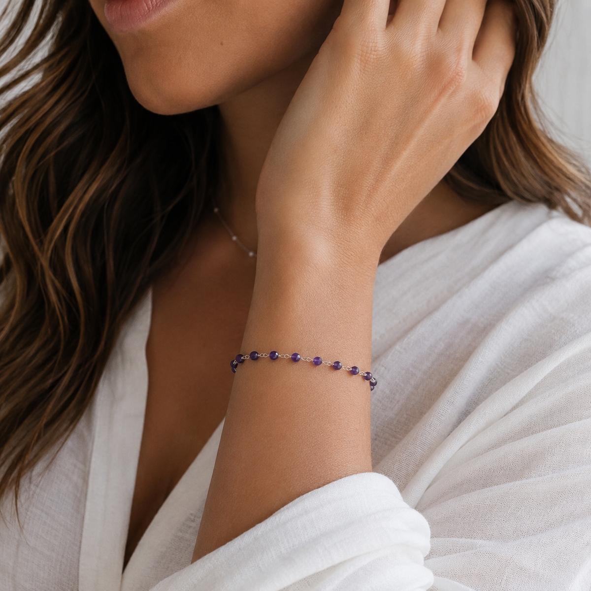 Purple Agate Sterling Silver Wire Wrapped Bracelet