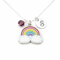 Rainbow Necklace – Sterling Silver with Birthstone & Initial Charm