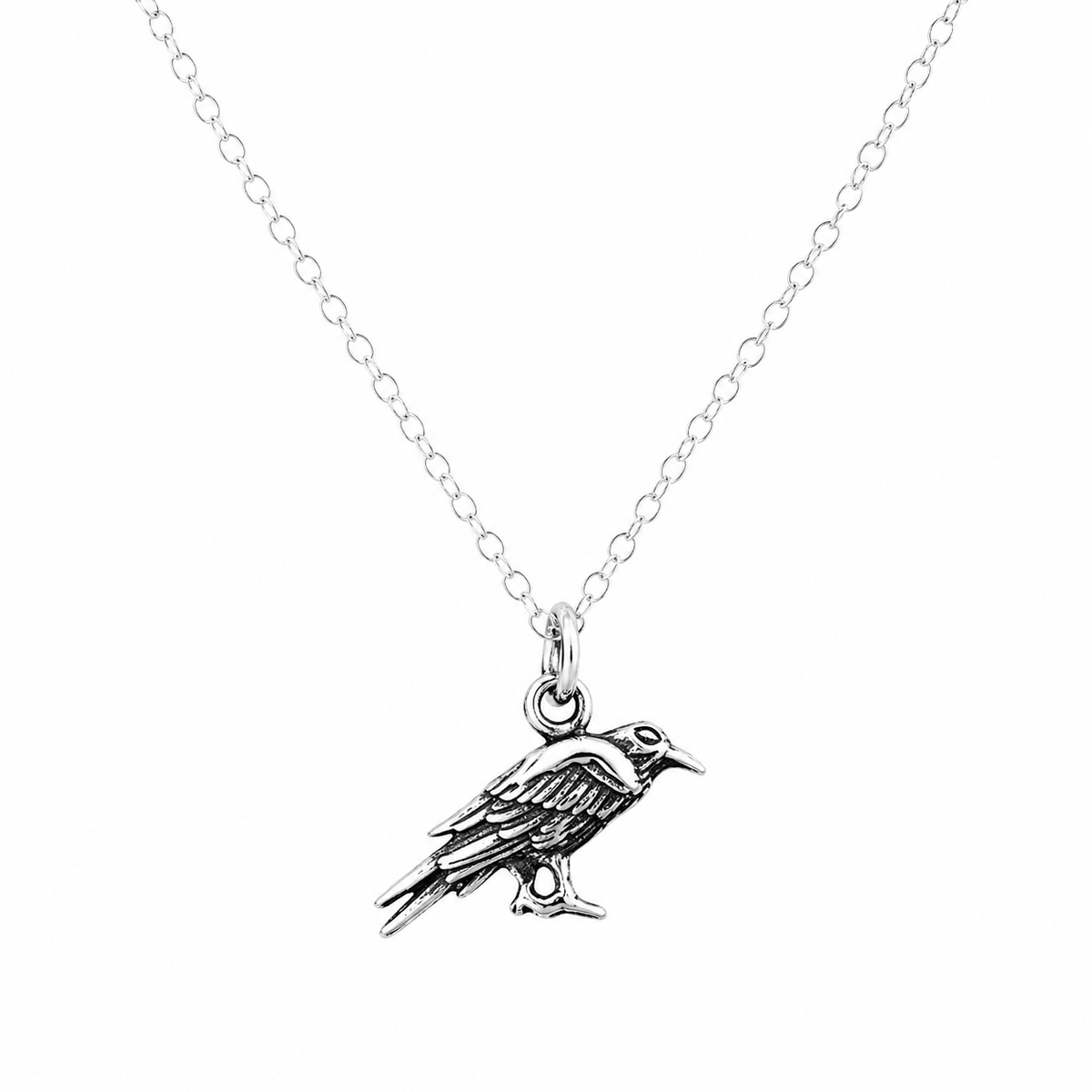 Raven Charm Necklace Crow Bird Charm - Handmade Sterling Silver Jewelry