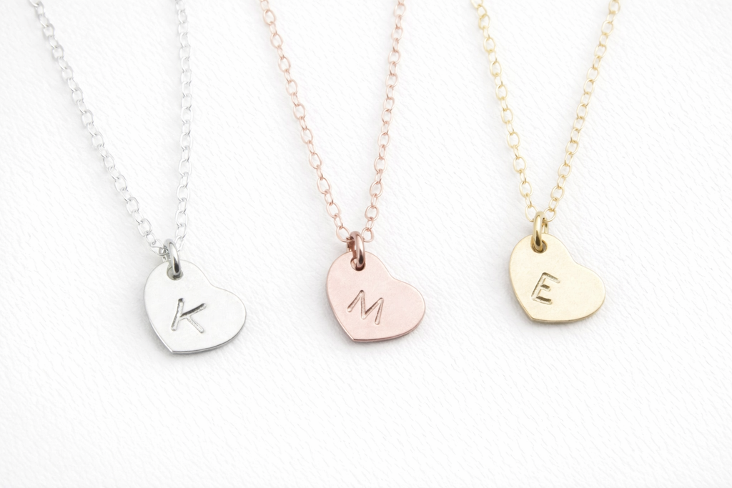 Tiny Heart Initial Necklace – Personalized Sterling Silver or Gold Filled