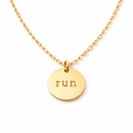 Hand Stamped “Run” Charm – 14k Gold Filled Disc Pendant – Fitness Jewelry for Runners