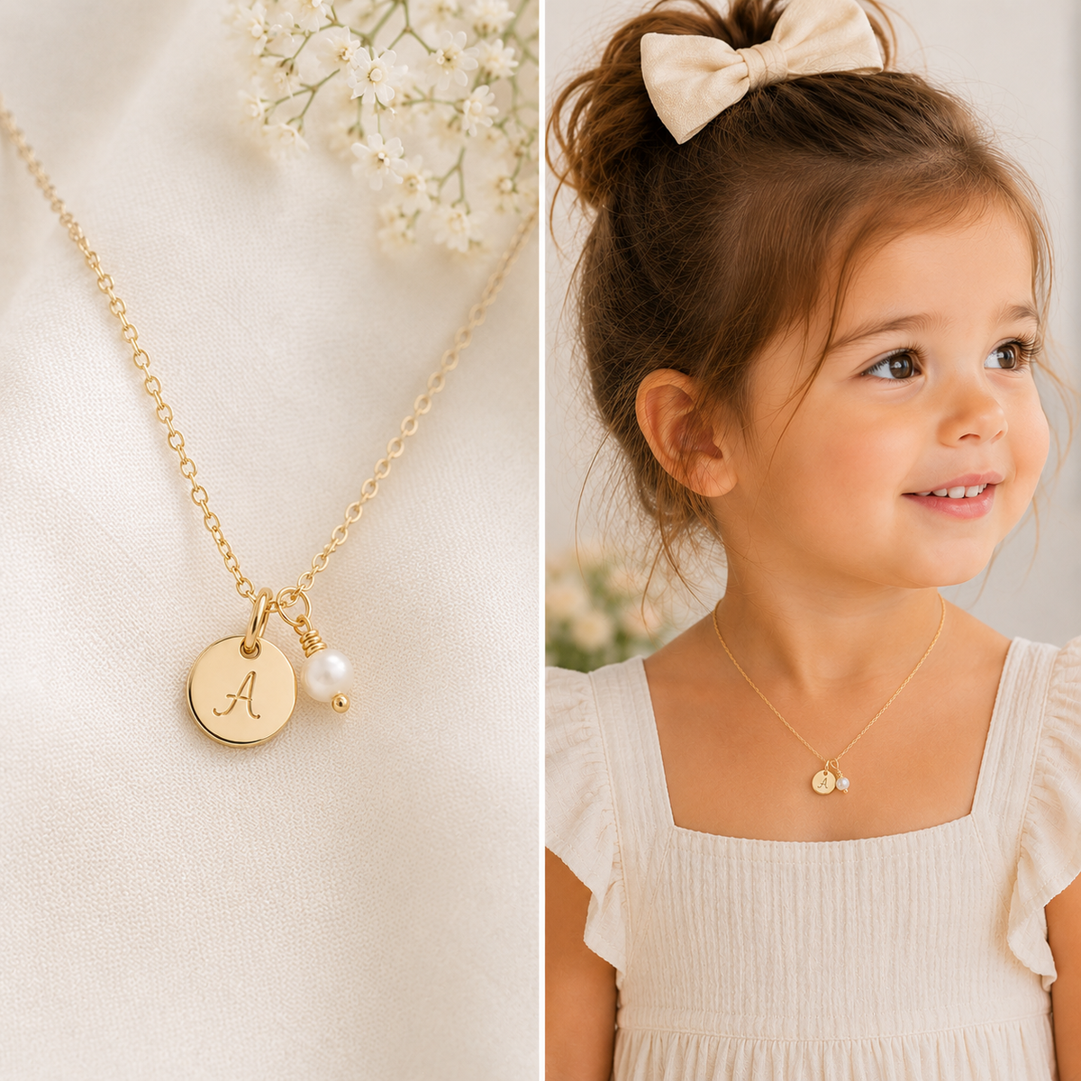 Personalized Initial Pearl Necklace for Girls – Sterling Silver or 14k Gold Filled