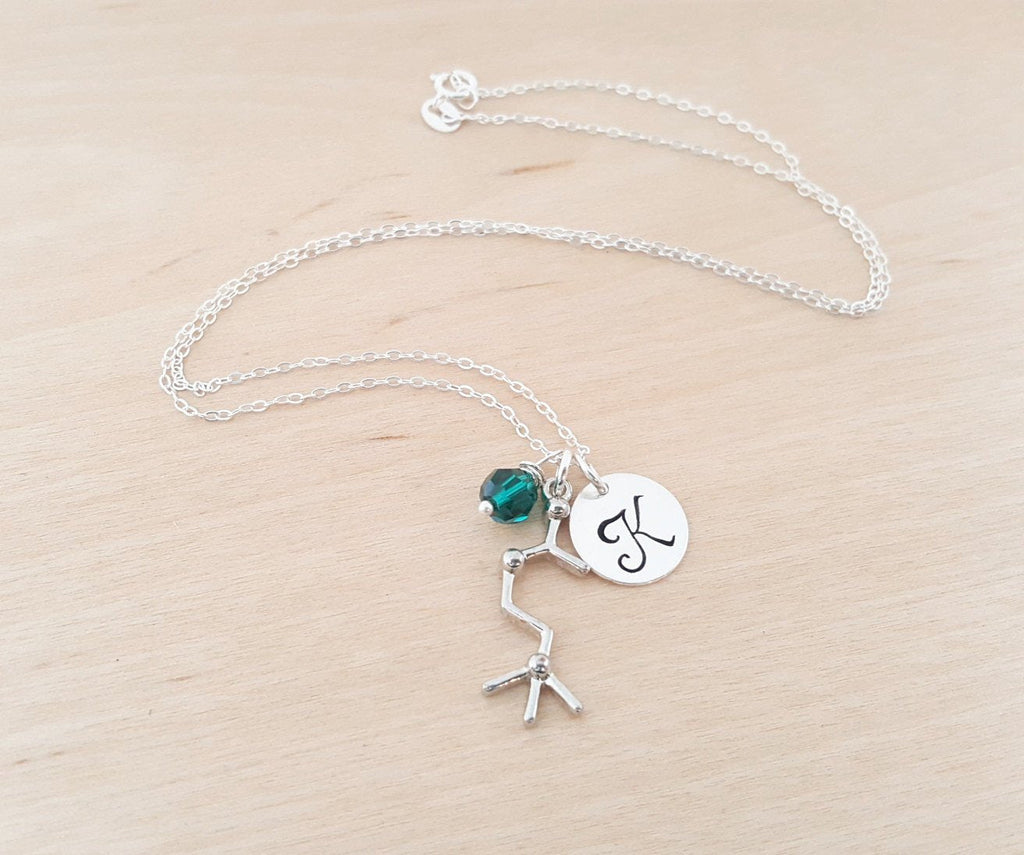 Personalized Acetylcholine Necklace – Sterling Silver, Birthstone & Initial